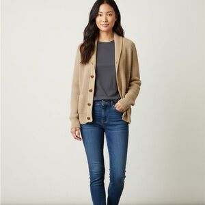 Vintage J.Crew Shawl Collar Cardigan 100% Cotton Camel Sage Two-Tone S